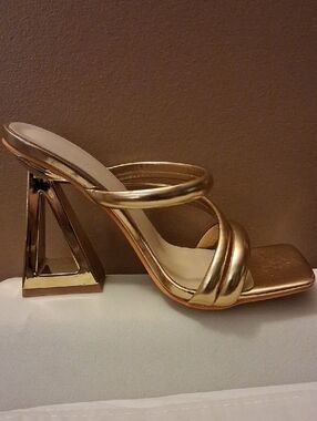 Gold Strappy Block-Heel Sandals for Women